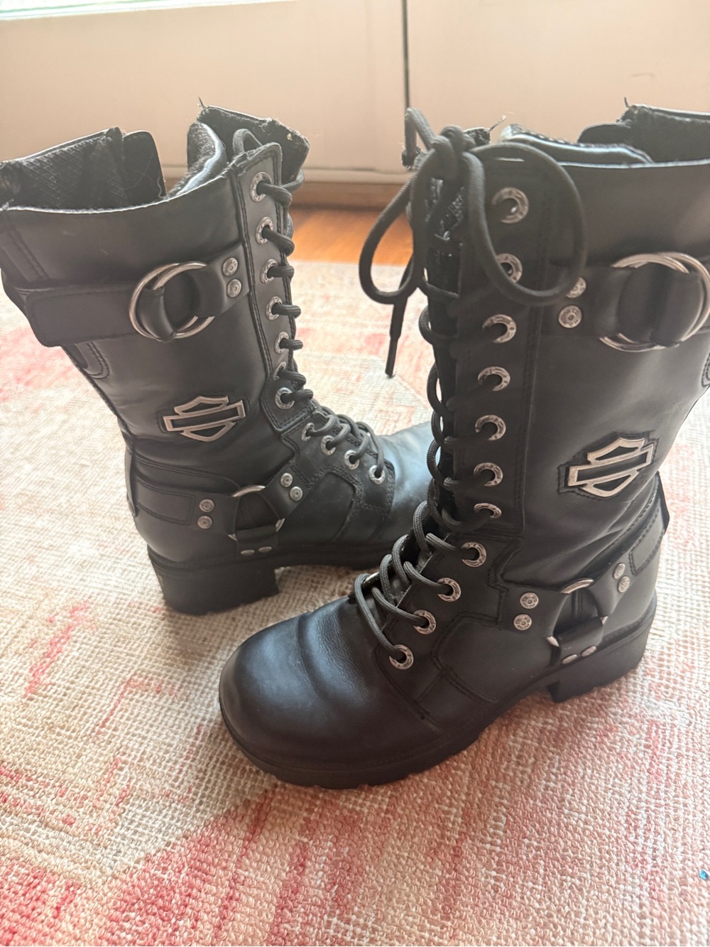 Harley-Davidson Black Leather Lace-Up Harness Combat Boots - Picture 2 of 3